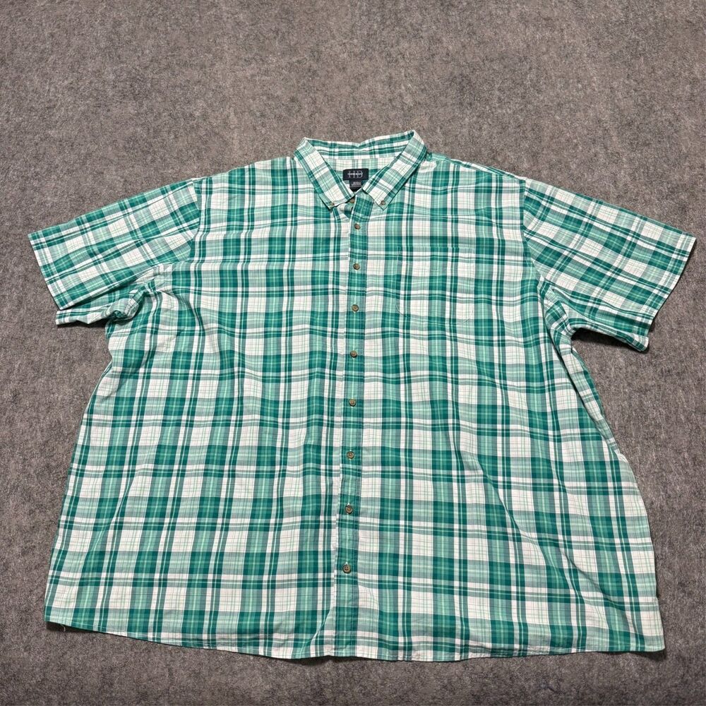 Harbor Bay Mens DXL Shirt Size 5XL Green Plaid Big & Tall Button Up Collared